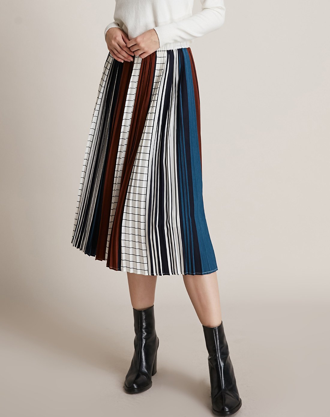 个性撞色松紧腰长半裙