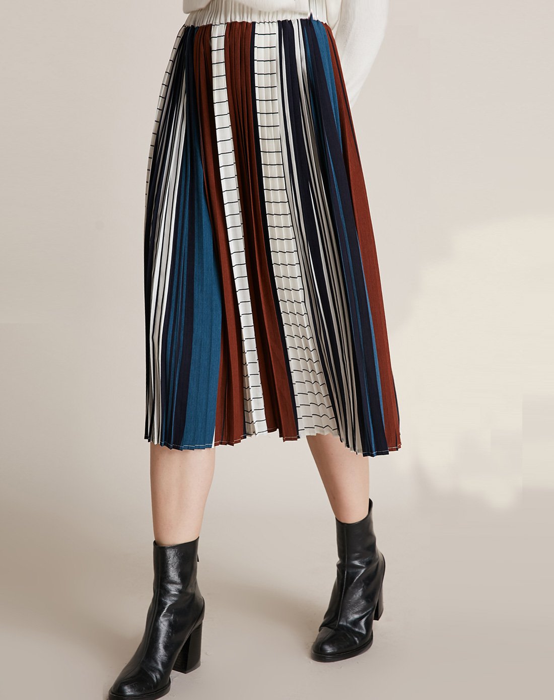 个性撞色松紧腰长半裙