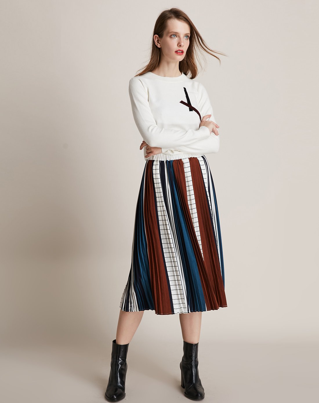 个性撞色松紧腰长半裙