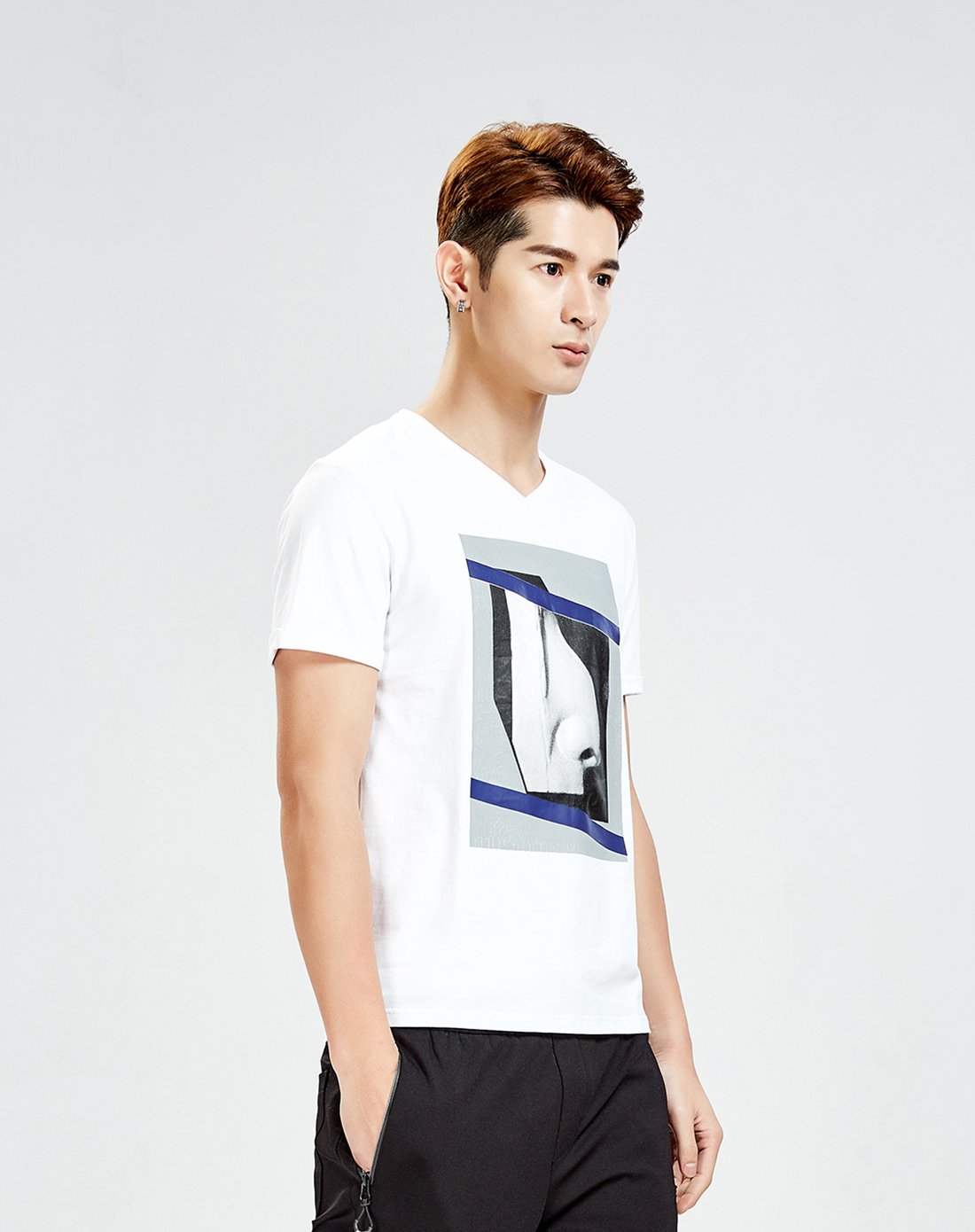 时尚无领短袖t恤