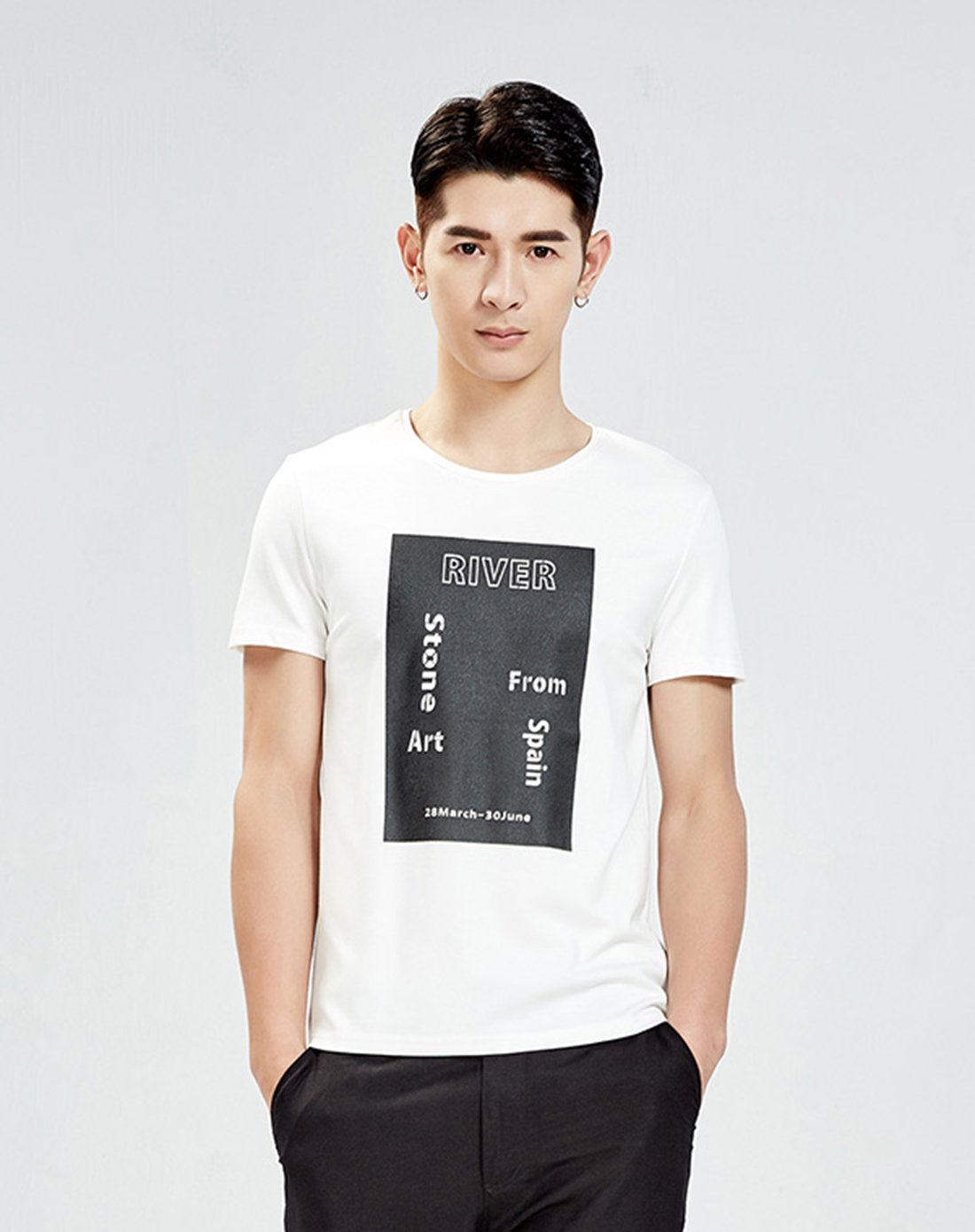 时尚潮流简约无领短袖t恤