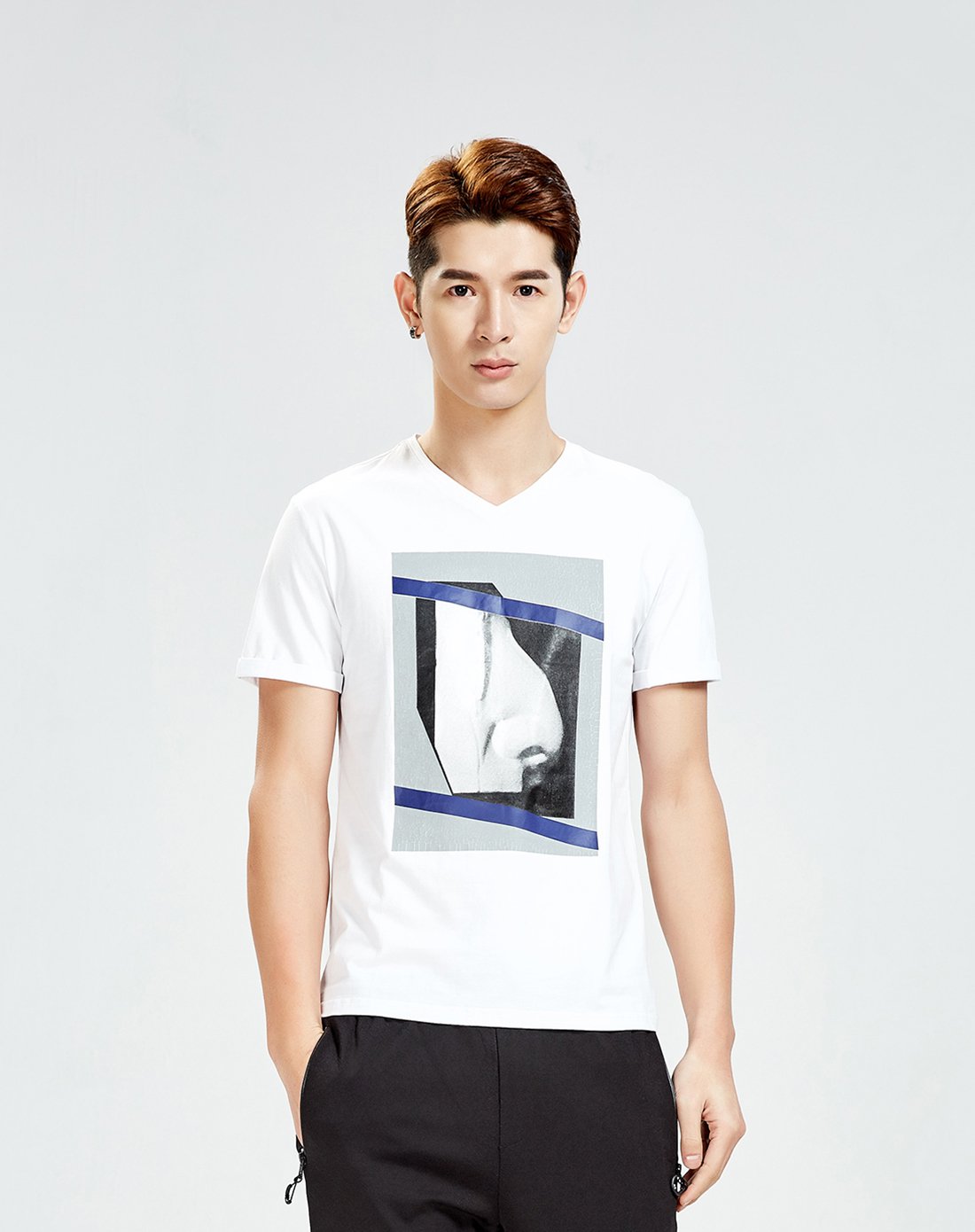 时尚无领短袖t恤