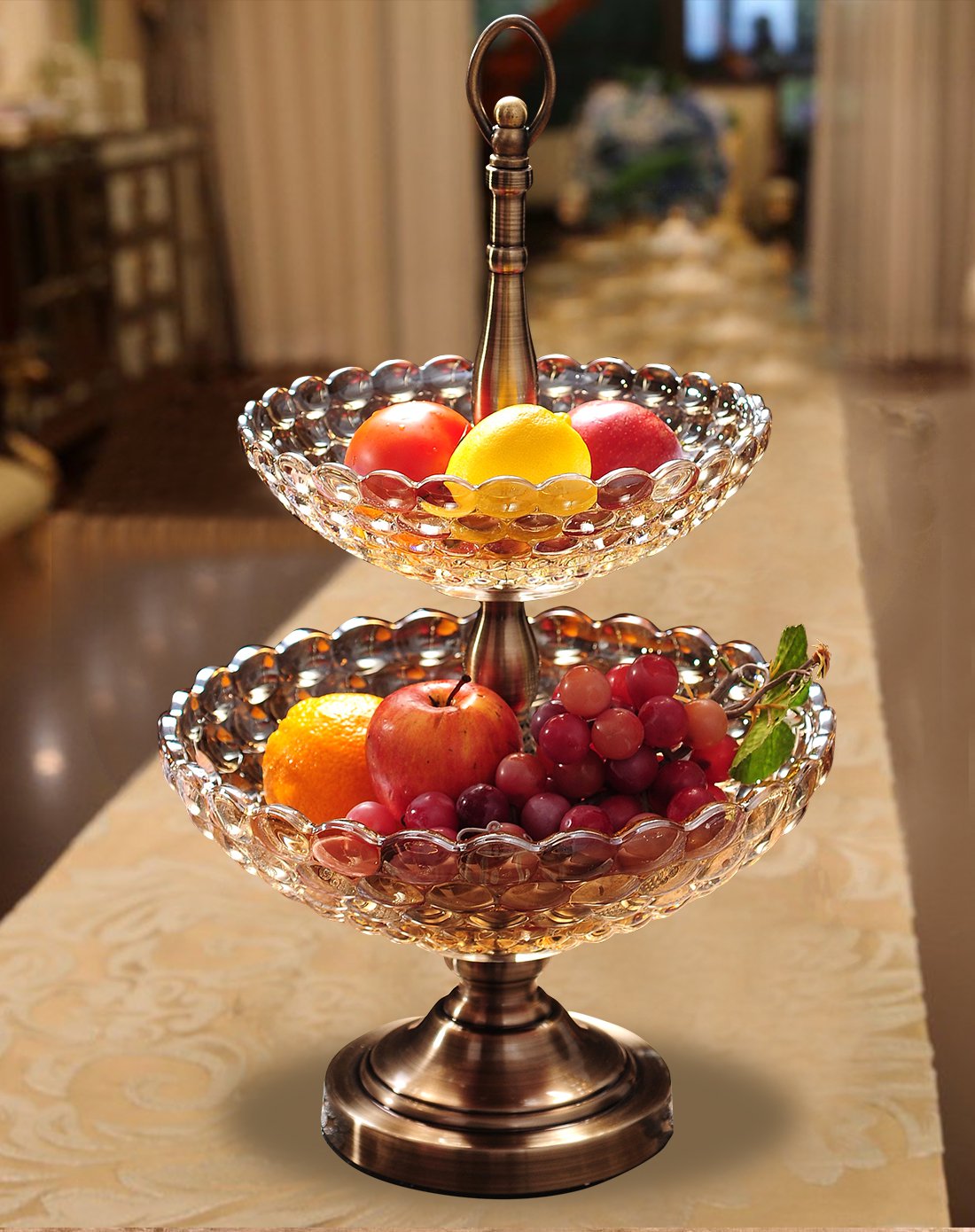 双层金属配玻璃果盘