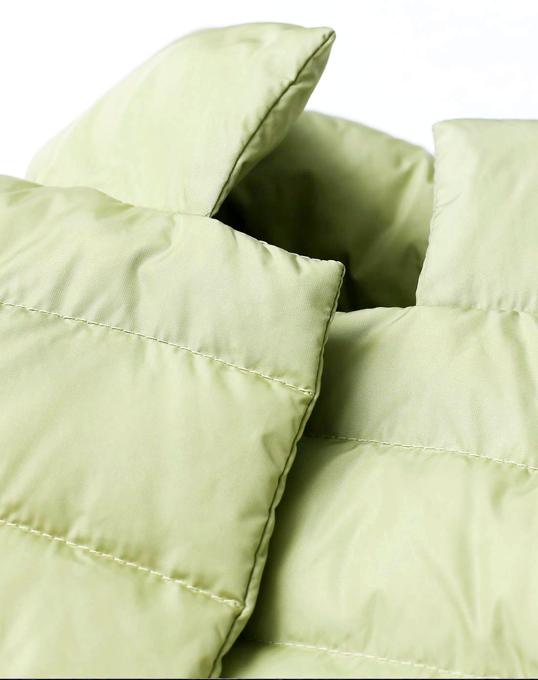 豆绿色冬季短款白鸭绒保暖长袖羽绒服