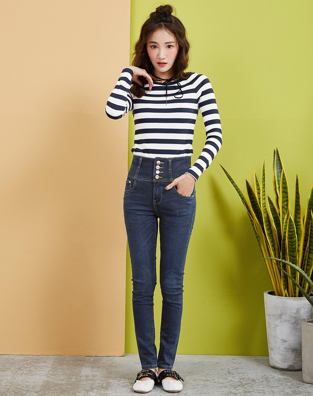 森马秋季女士韩版高腰修身小脚显瘦微弹水洗牛仔长裤