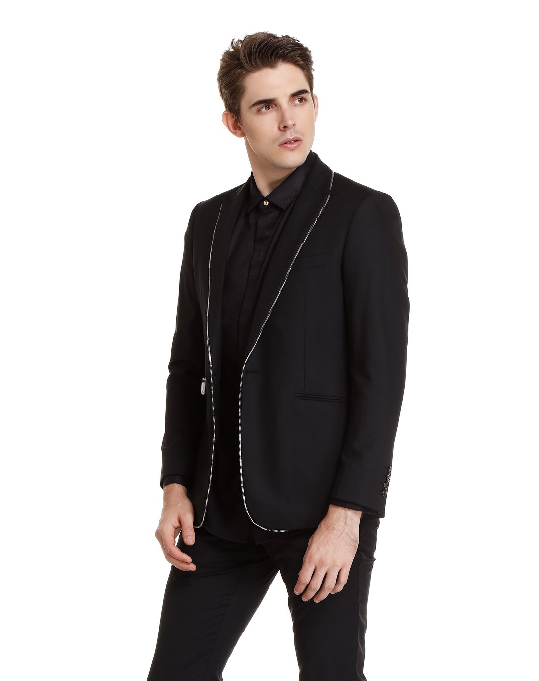 都市休闲羊毛蚕丝单西男士西服修身西装