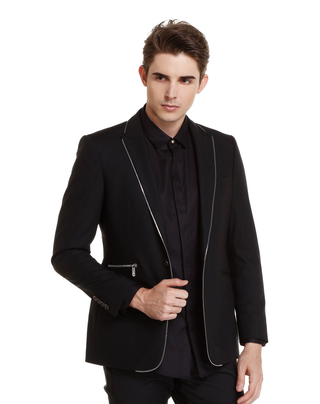 都市休闲羊毛蚕丝单西男士西服修身西装