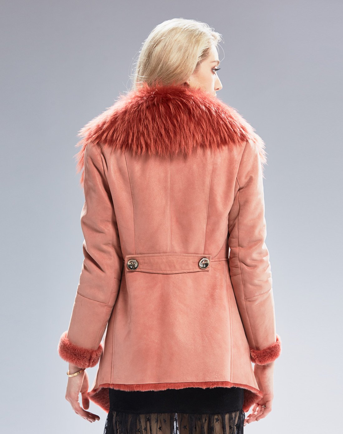 杰克斯冬季时尚百搭气质貉子毛领皮毛一体大衣女外套女士皮衣皮草