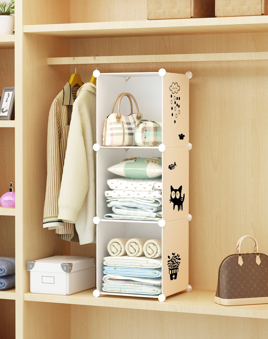 创意贴纸衣柜分层分隔收纳柜1列2层储物柜整理储物架置物架