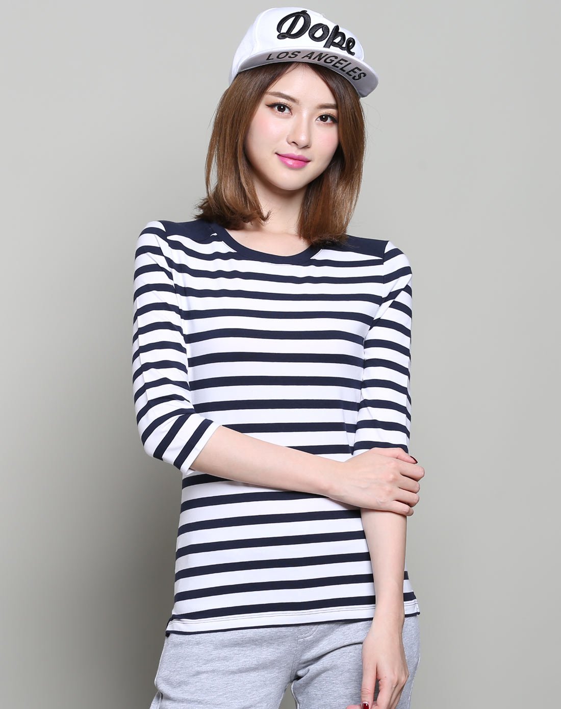 女装弹力圆领中袖t恤