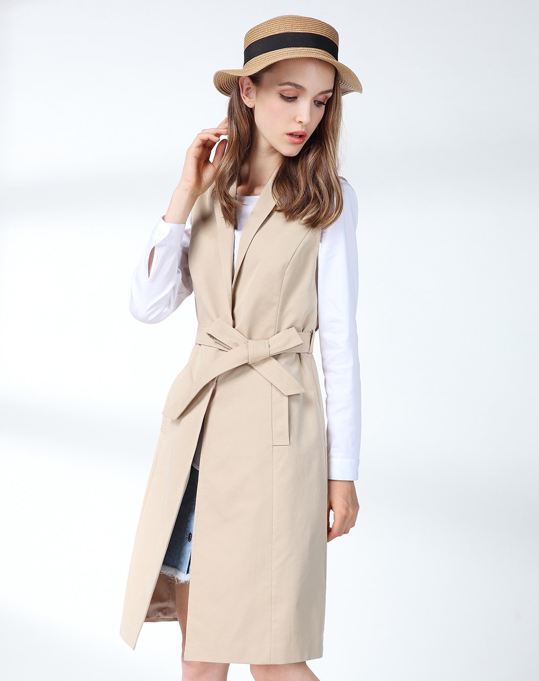 tt.color女装特卖旗舰店气质显瘦收腰风衣马甲t1708a706802_唯品会