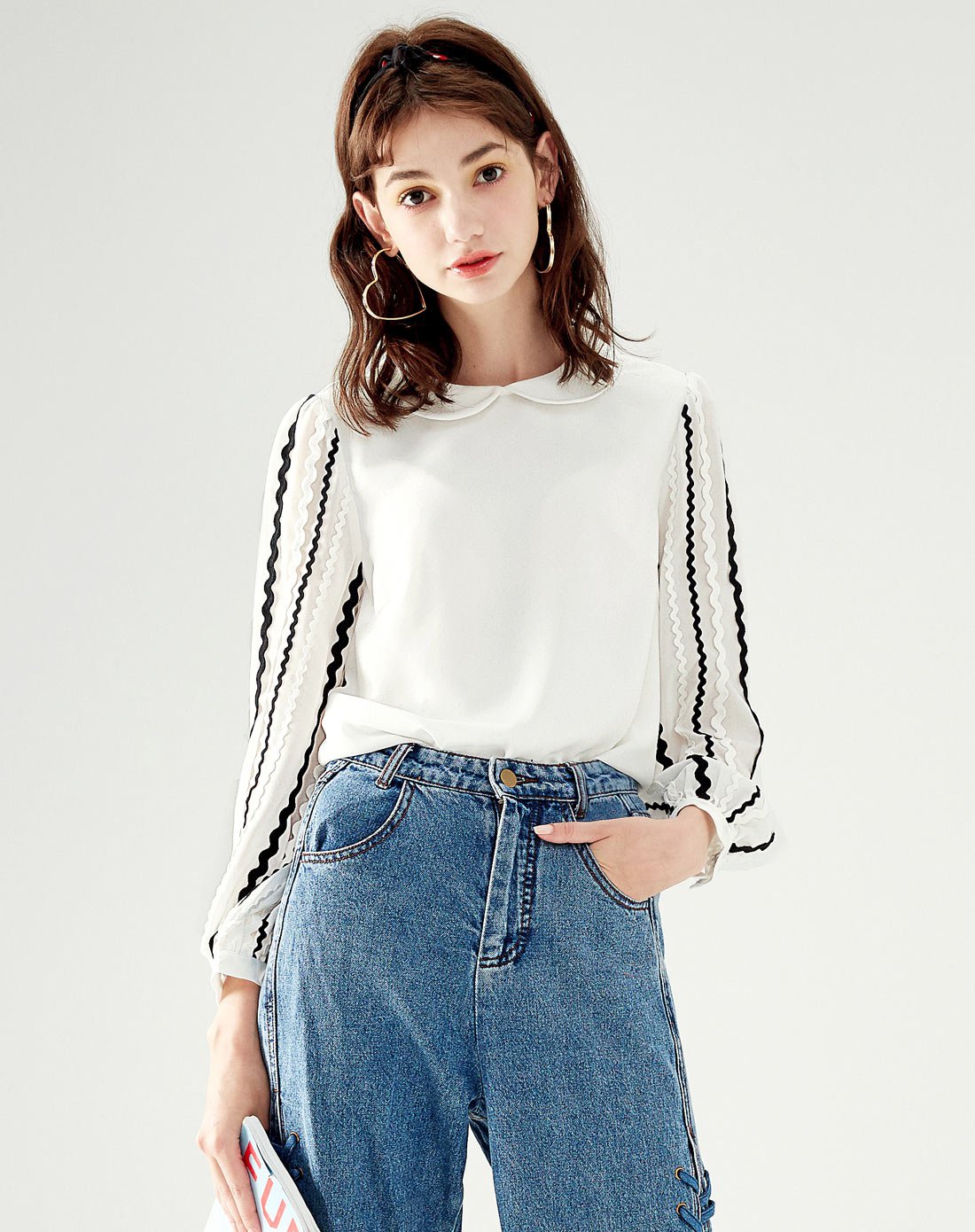 乐町波浪袖上衣c1cd6340282_唯品会