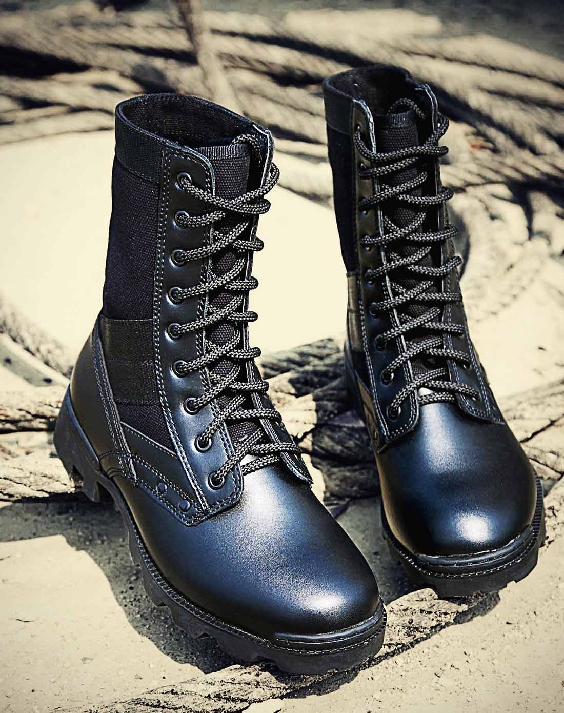 特惠情侣款 牛皮帆布霸气圆头耐磨舒适时尚休闲高帮战靴军靴男靴