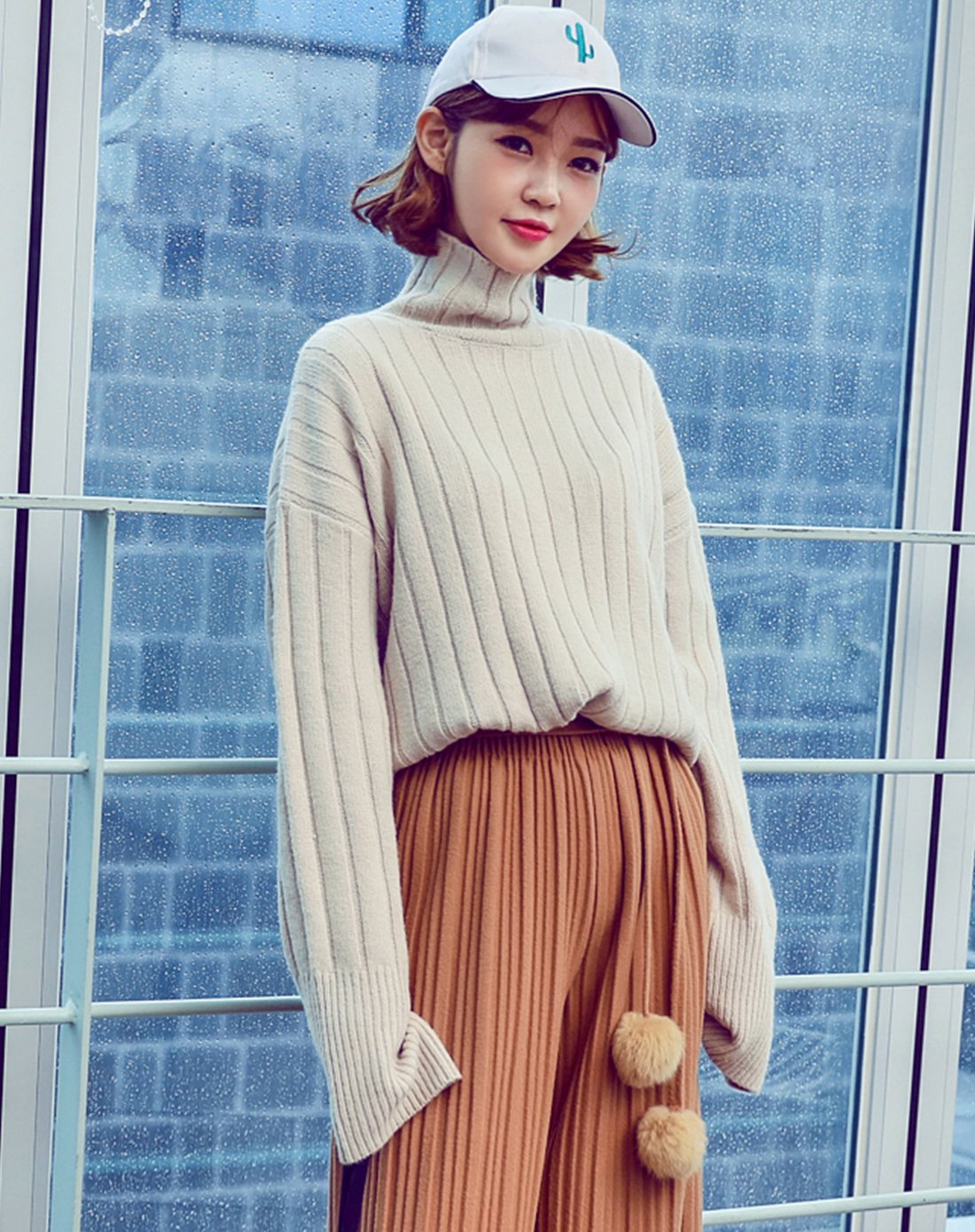 韩版女装秋装街头风宽松简约通勤百搭纯色显瘦高领毛衣