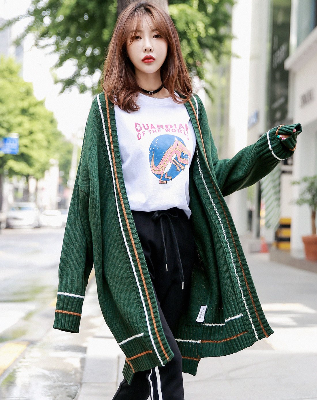 韩版女装秋装街头风知性条纹简约纯色百搭长袖毛针织衫