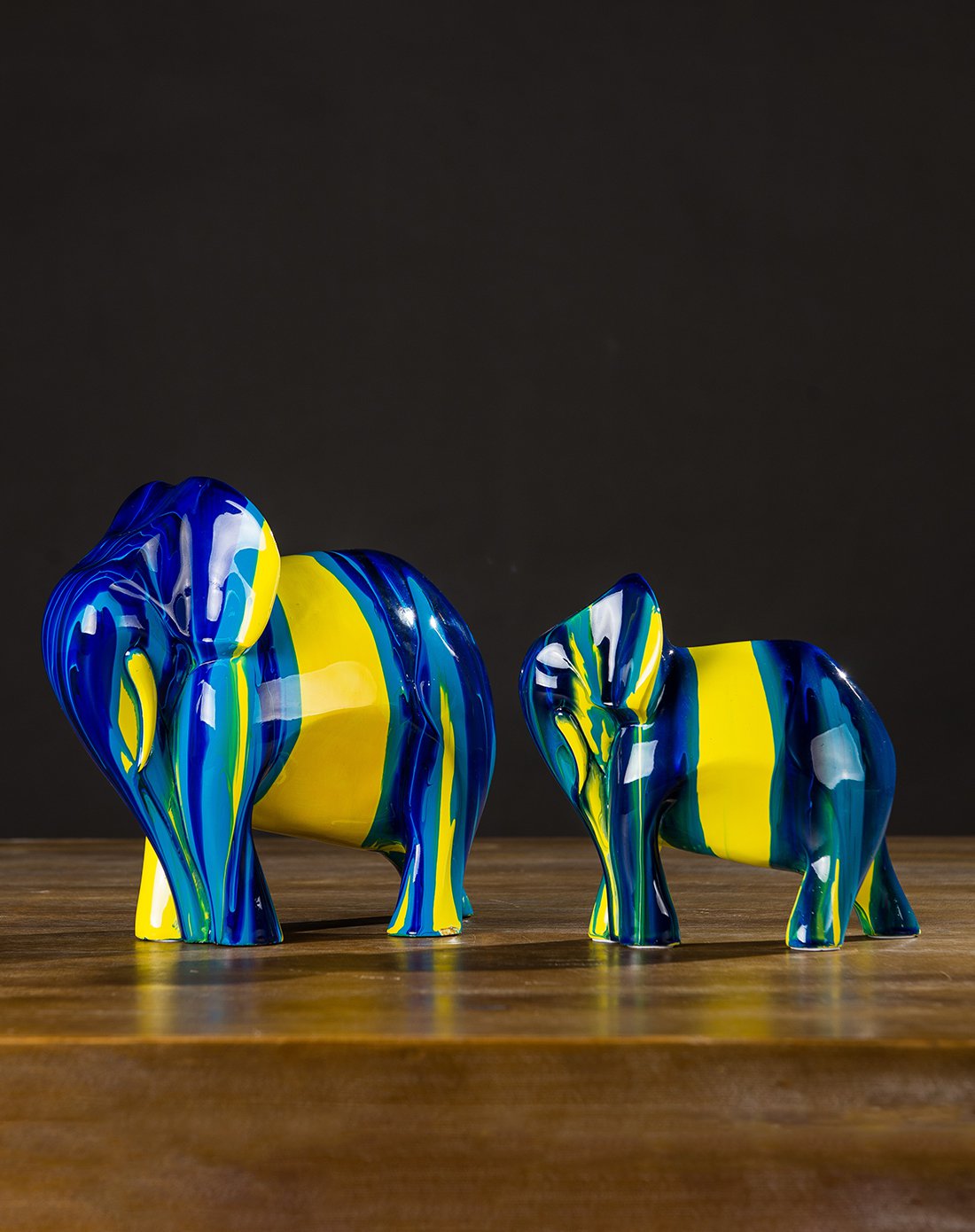 欧式树脂彩绘父子大象套装家居摆件