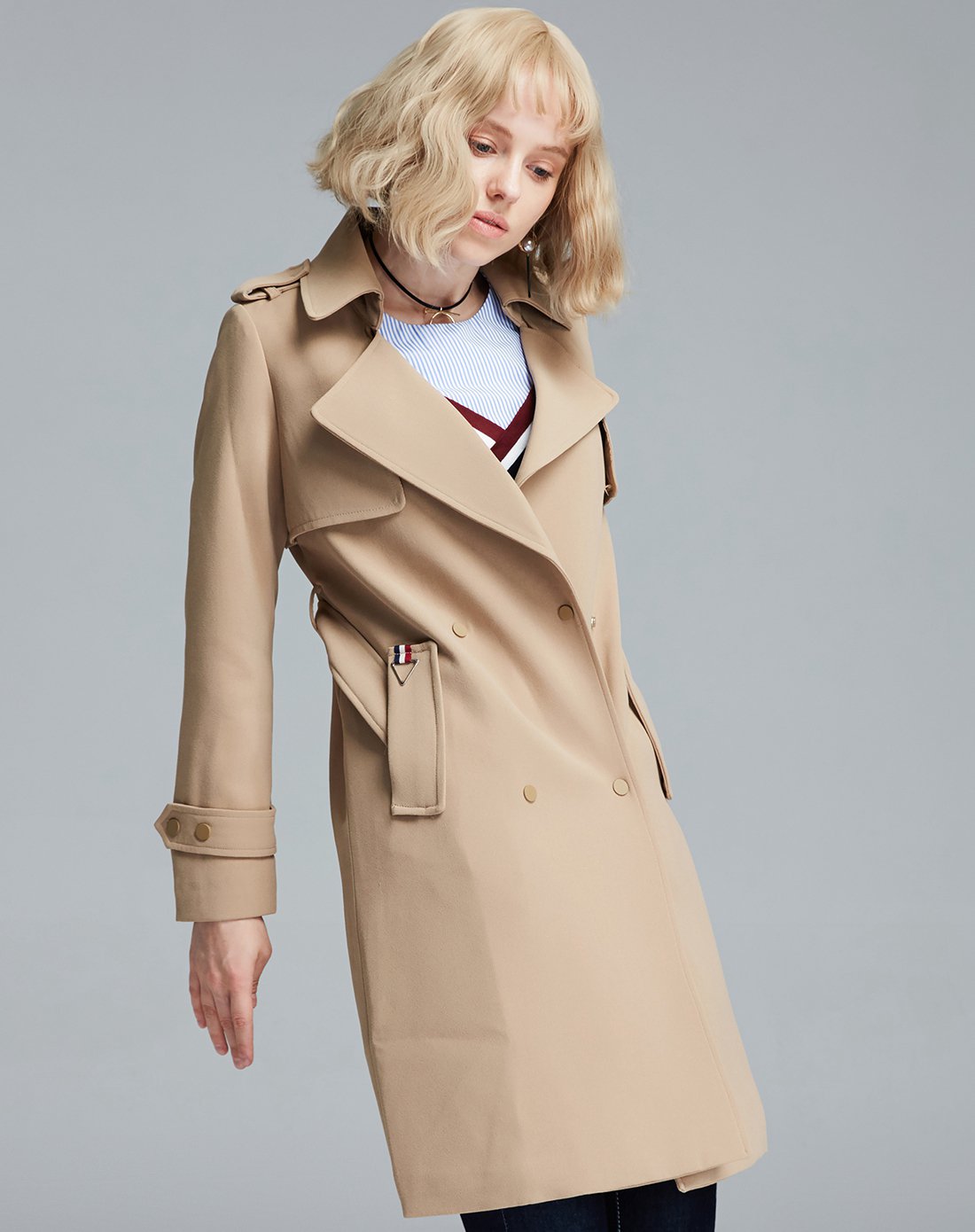 韩版修身显瘦大翻领风衣