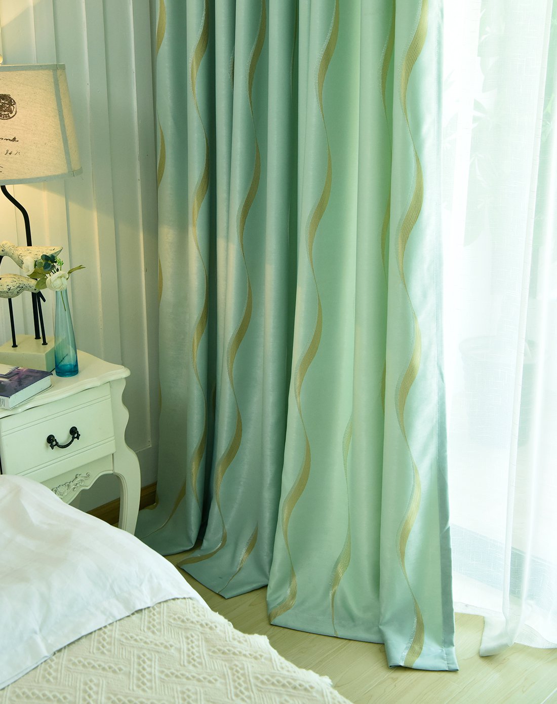 清新水波3x2.7m两片 客厅卧室提花成品窗帘