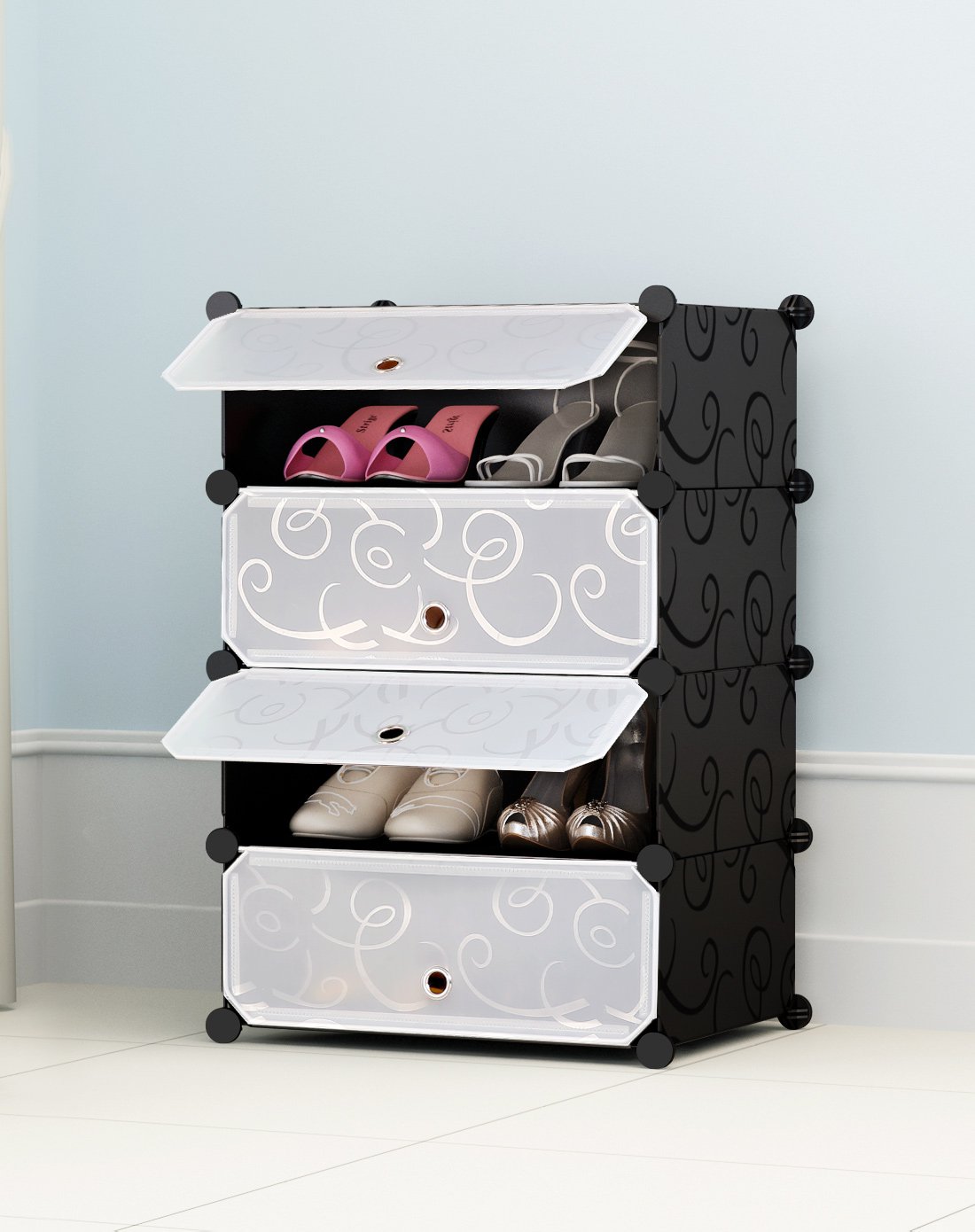 蔻丝简易鞋架经济型防尘1列4层组装家用塑料现代简约收纳储物鞋柜