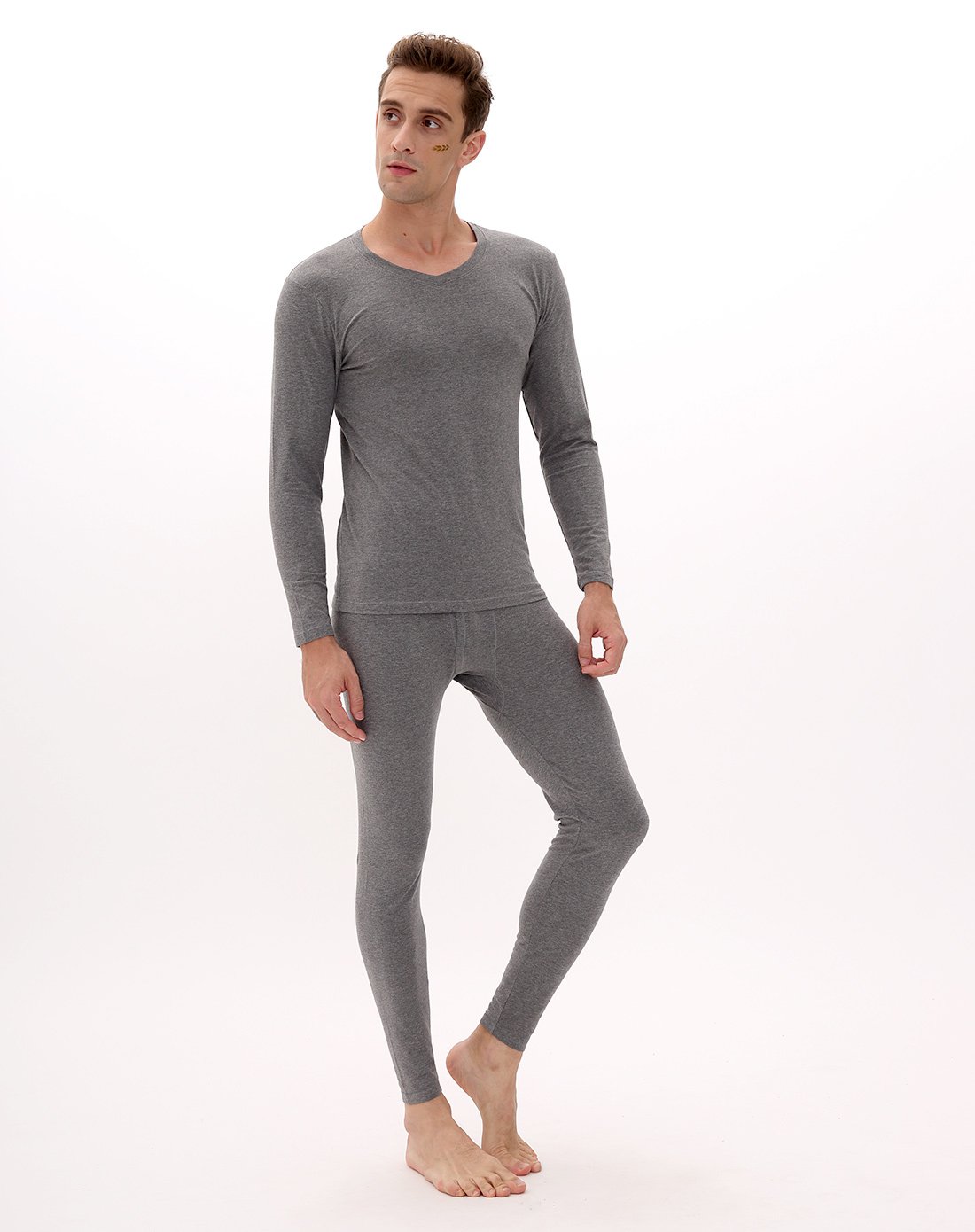 基础款男士保暖衣 v领精梳棉舒肤男款保暖内衣 修身弹力男式保暖内衣