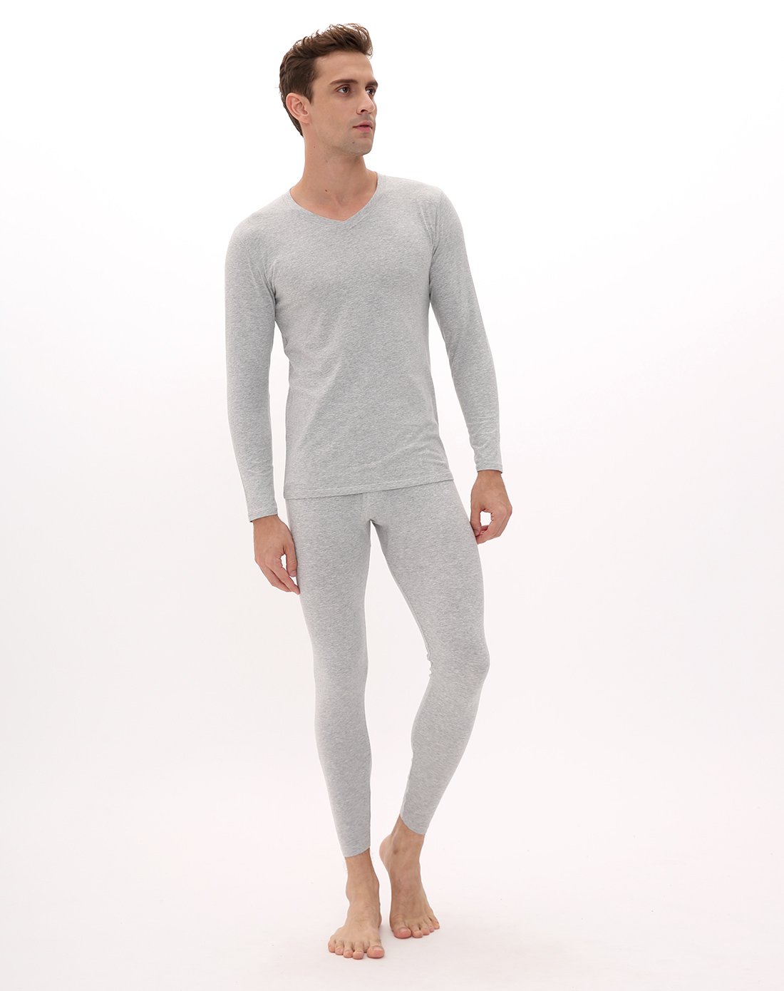 基础款男士保暖衣 v领精梳棉舒肤男款保暖内衣 修身弹力男式保暖内衣