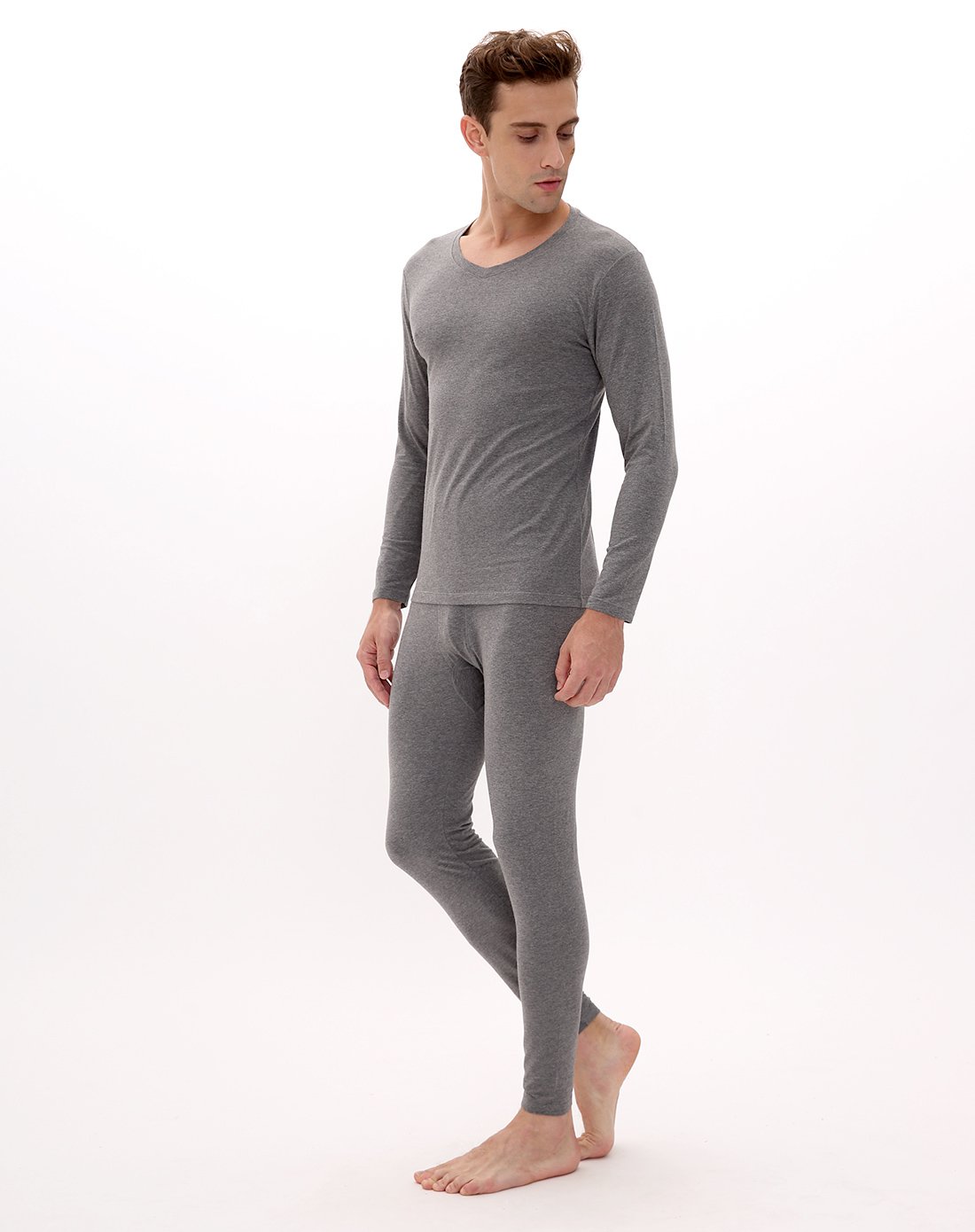 基础款男士保暖衣 v领精梳棉舒肤男款保暖内衣 修身弹力男式保暖内衣