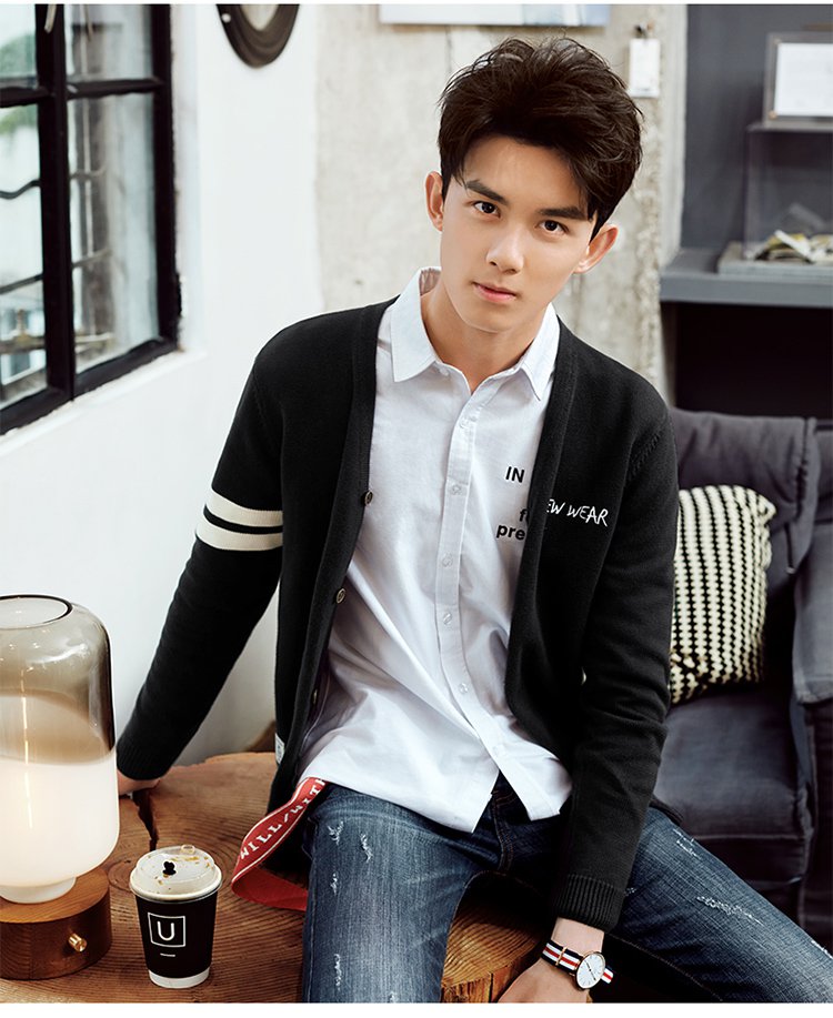 【吴磊明星同款】2017秋冬新款个性帅气开衫男士针织衫