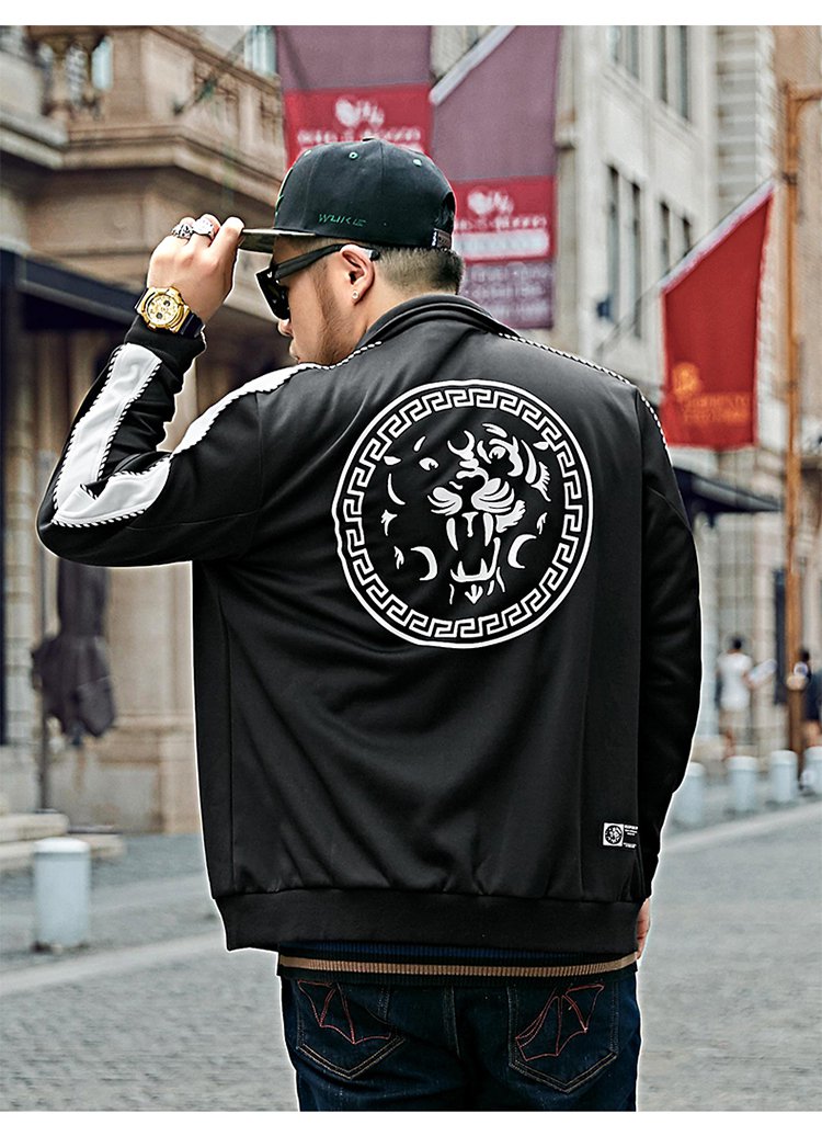 n-max大码男装潮牌加大宽松虎头印花撞色男士夹克