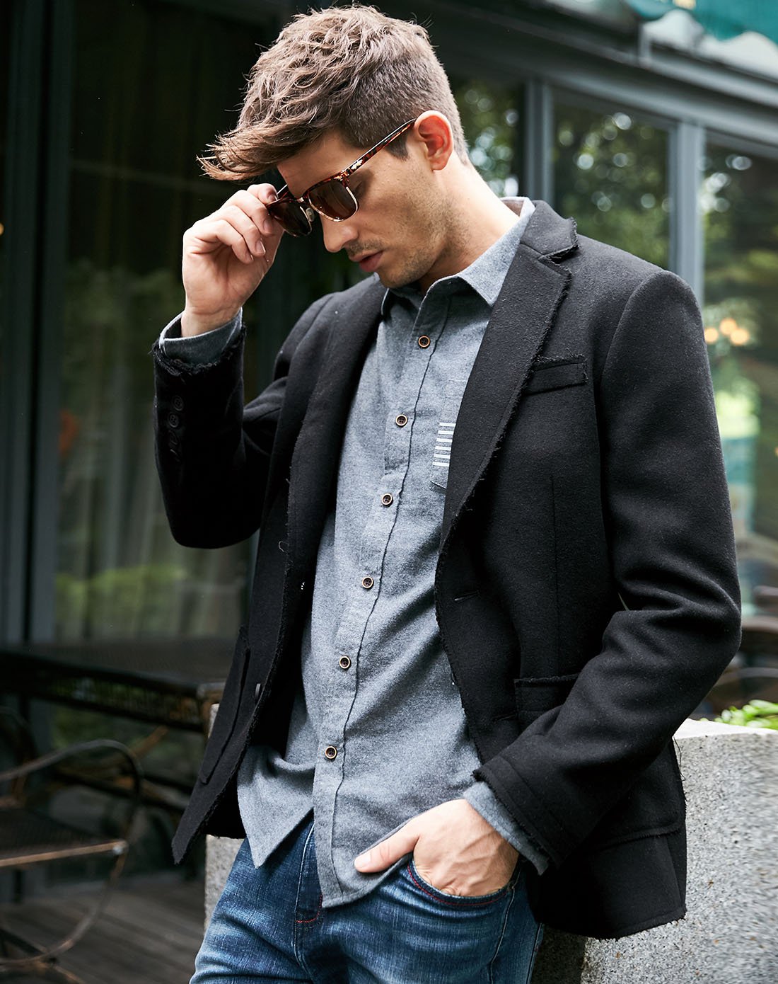 2017秋冬新品 简约舒适毛呢休闲男士西服 外套