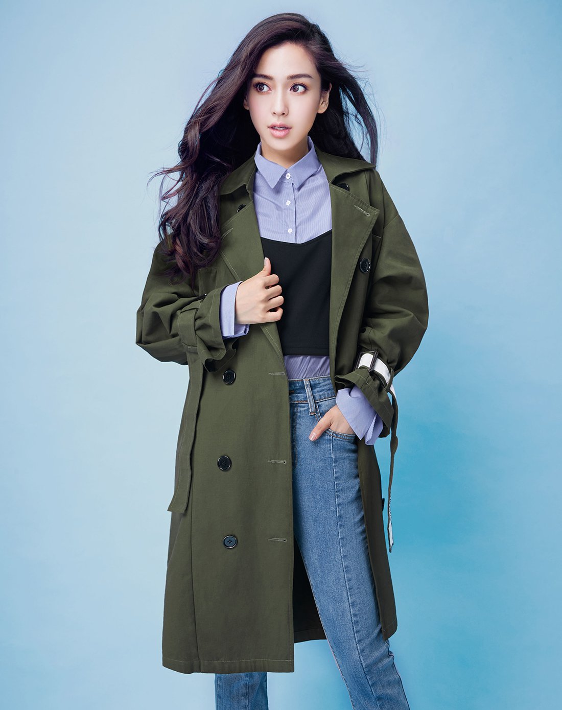 【angelababy明星同款】女款纯色风衣