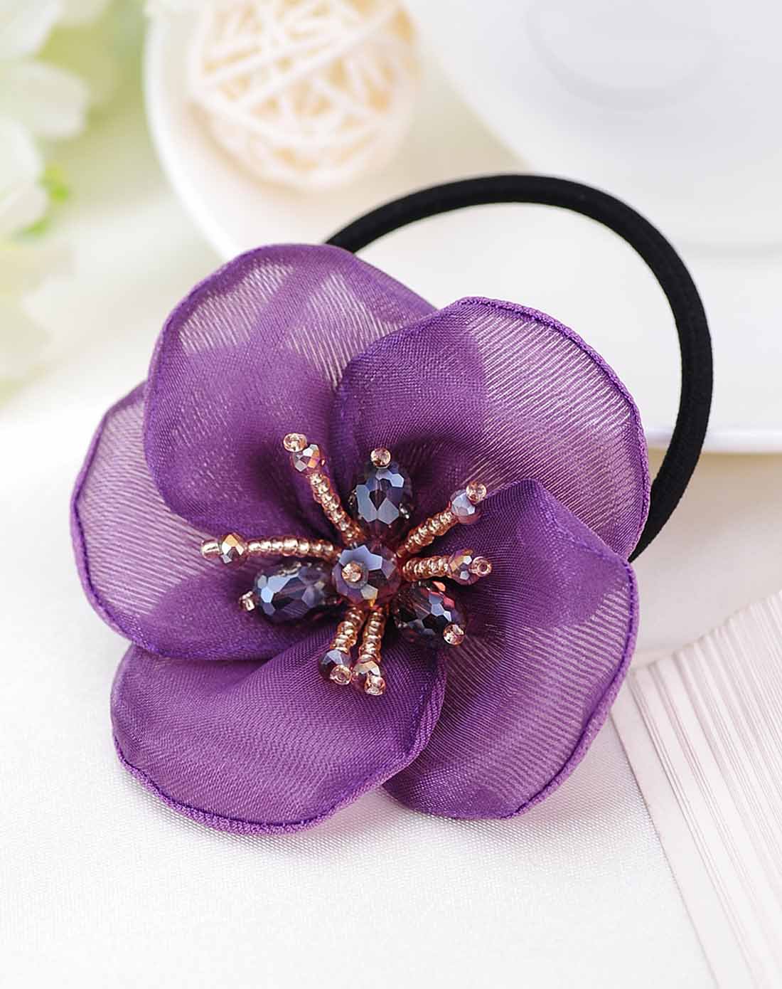 rena chris 发饰 紫色花形发圈