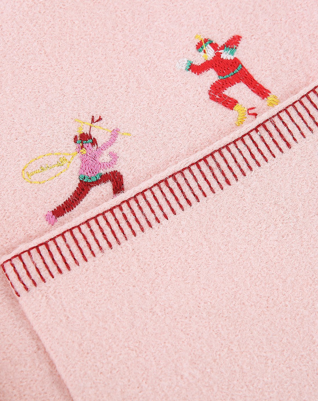 天使之城翻领绣花贴兜长袖暗扣毛呢长大衣