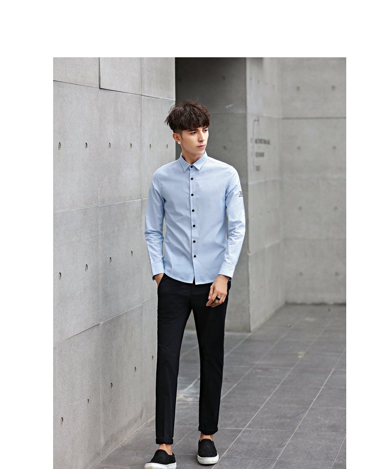 no1dara男装特惠专场春装新品男款时尚手臂字母绣花纯棉方领长袖衬衫