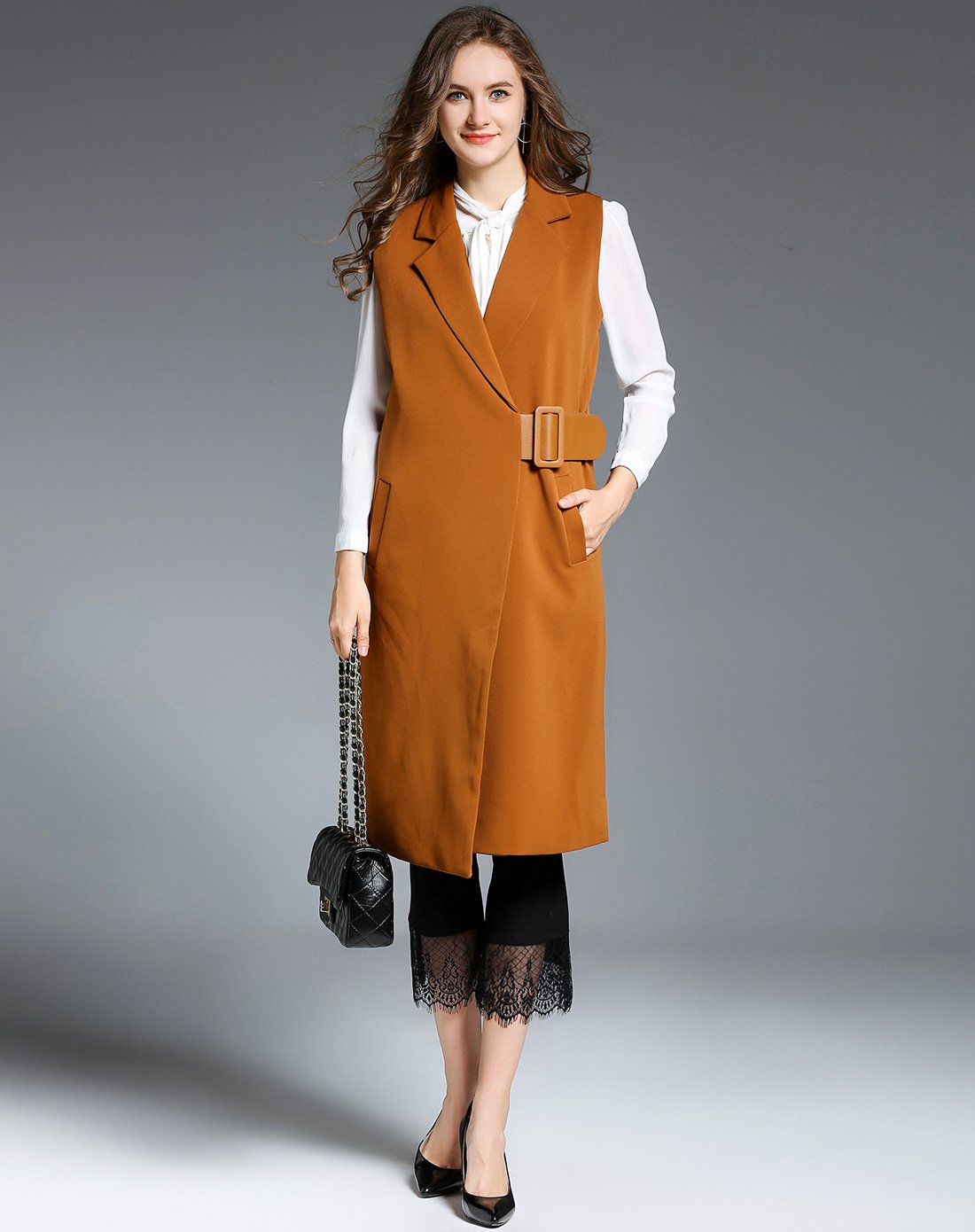 letdiosto 女装特惠专场女款时尚简约中长款马甲3d78d752270_唯品会