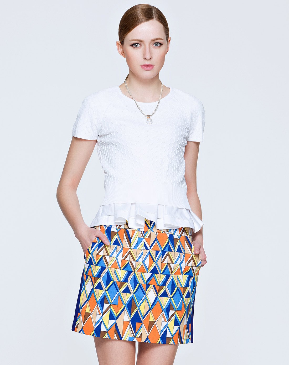 莱芙艾迪儿life.idea圆领短袖荷叶边针织上衣15124218320_唯品会