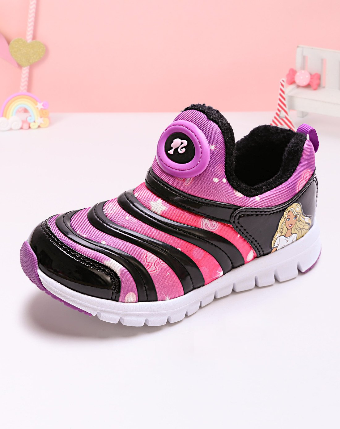 芭比碎花冬款加绒毛毛虫运动鞋(2-15岁)