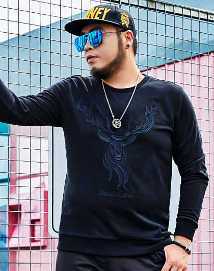 nmax大码男装潮牌加大宽松鹿头保暖男士t恤