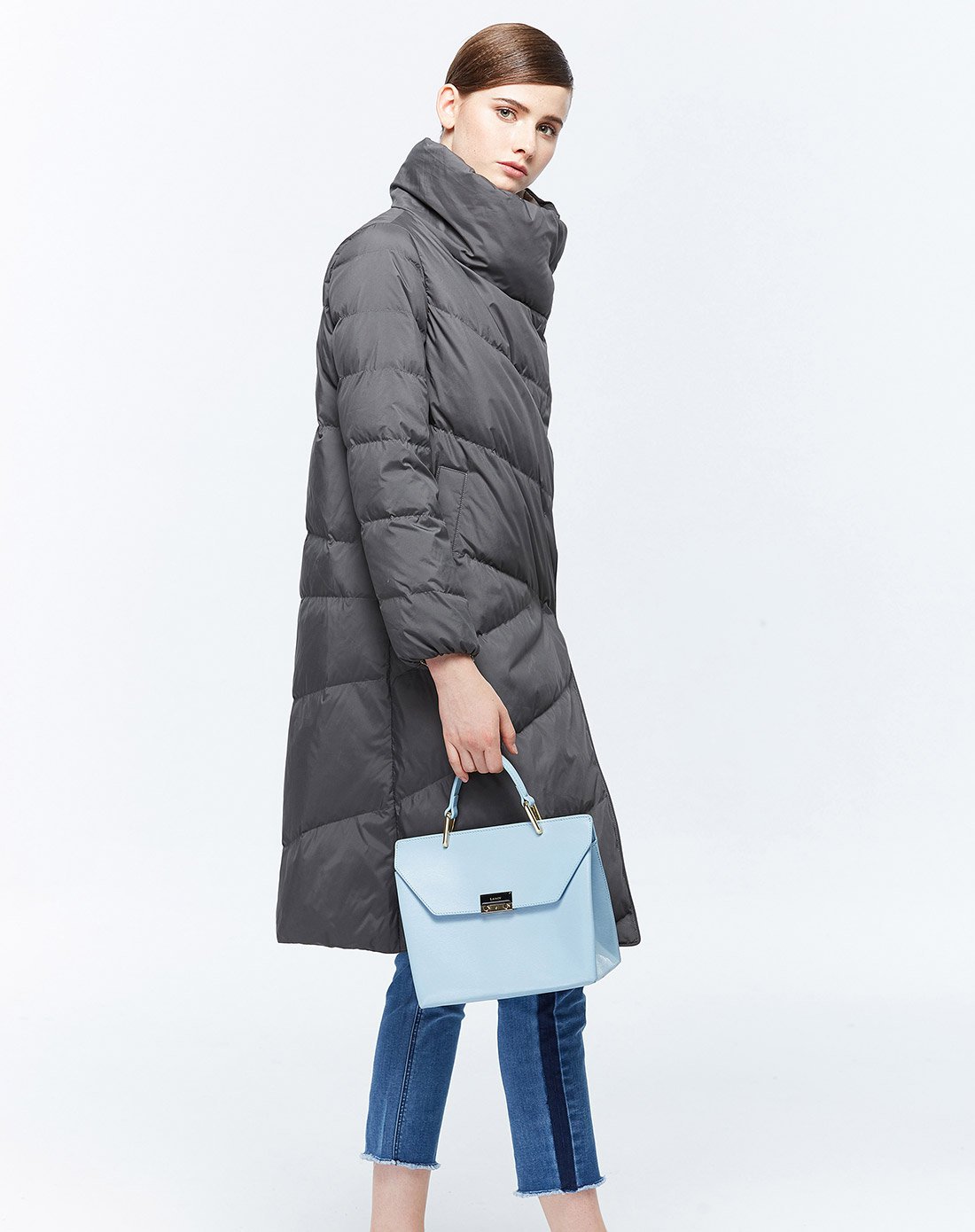 朗姿长款立领羽绒服