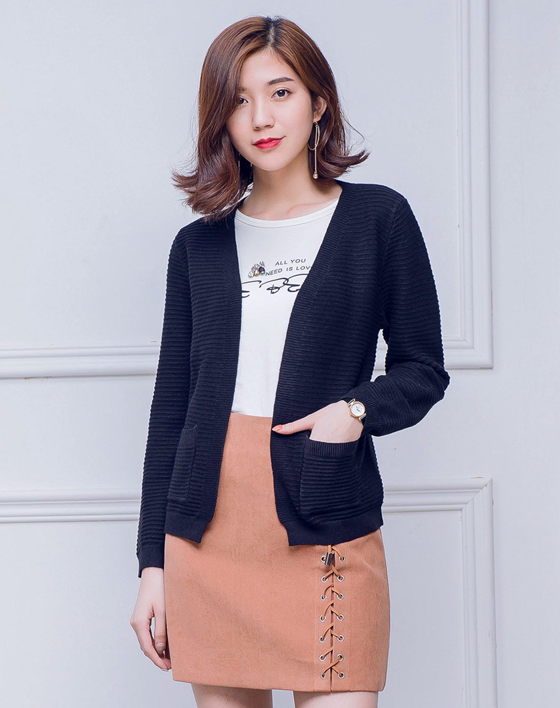 女款开胸毛织外套