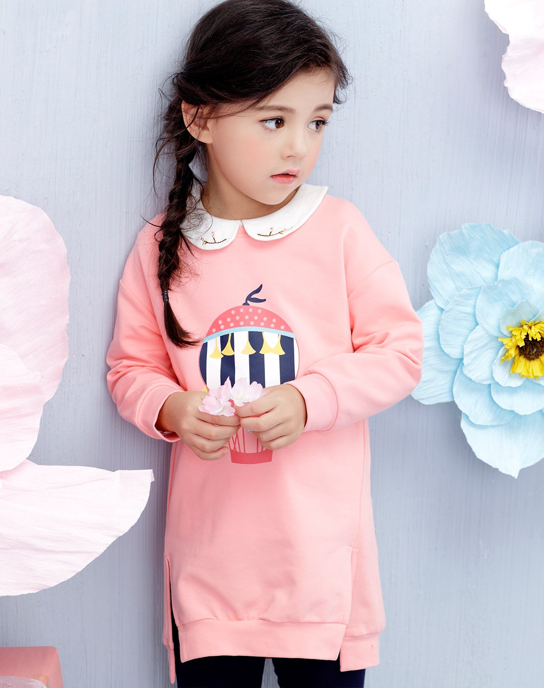 osa欧莎童装 女童可爱印花长袖t恤