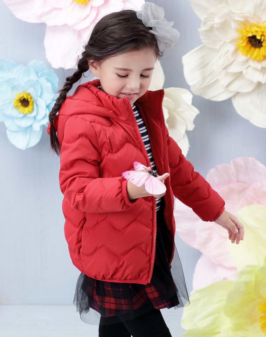 osa欧莎童装 女童加厚保暖连帽羽绒服外套