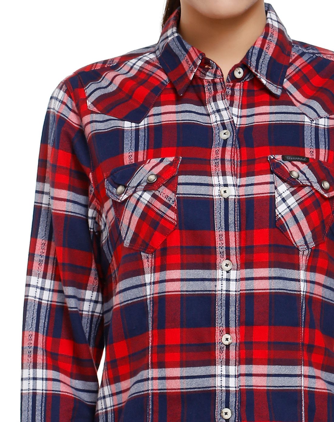 texwood萍果棉磨毛格子衬衫修身显瘦潮流加厚女士衬衣