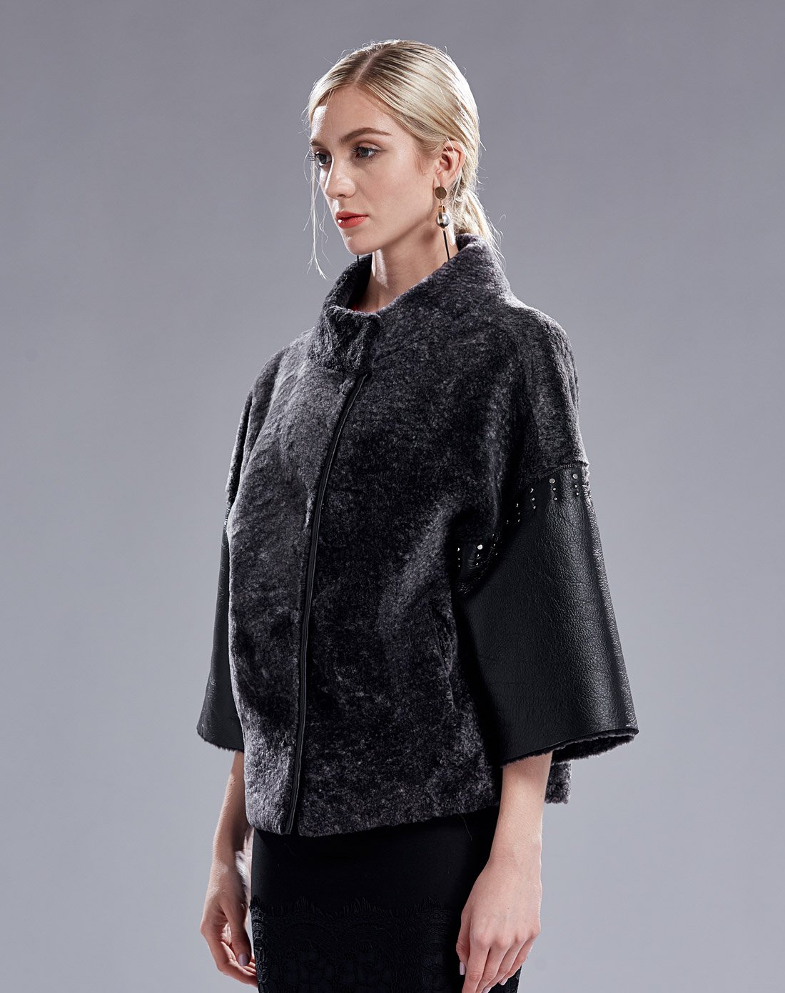 myriadglad jacks 杰克斯时尚气质百搭立领皮毛一体短外套女士皮衣