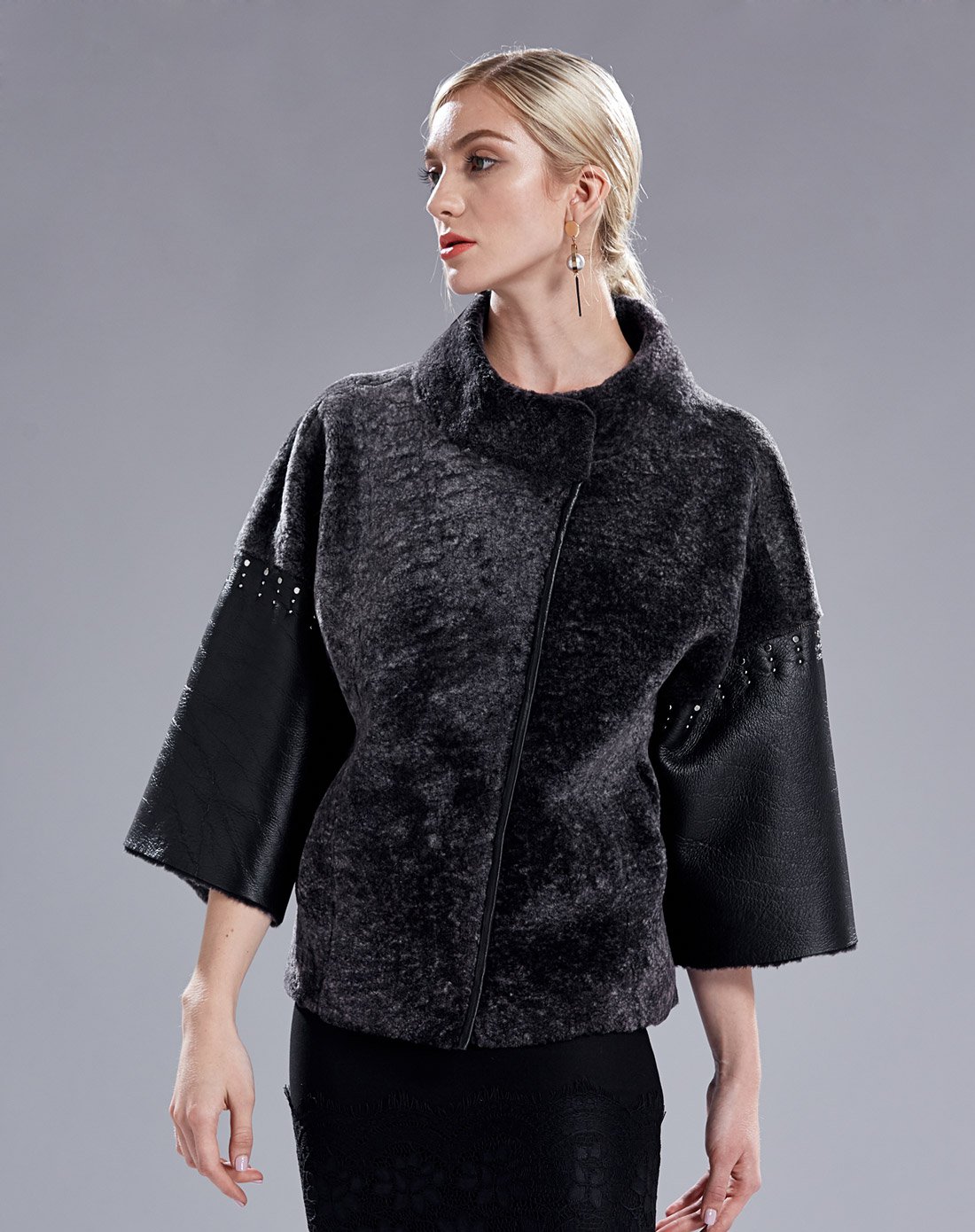 myriadglad jacks 杰克斯时尚气质百搭立领皮毛一体短外套女士皮衣