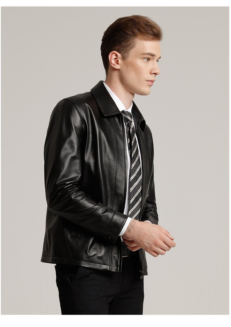 太子龙tedelon 时尚休闲绵羊皮真皮皮衣 黑色 50