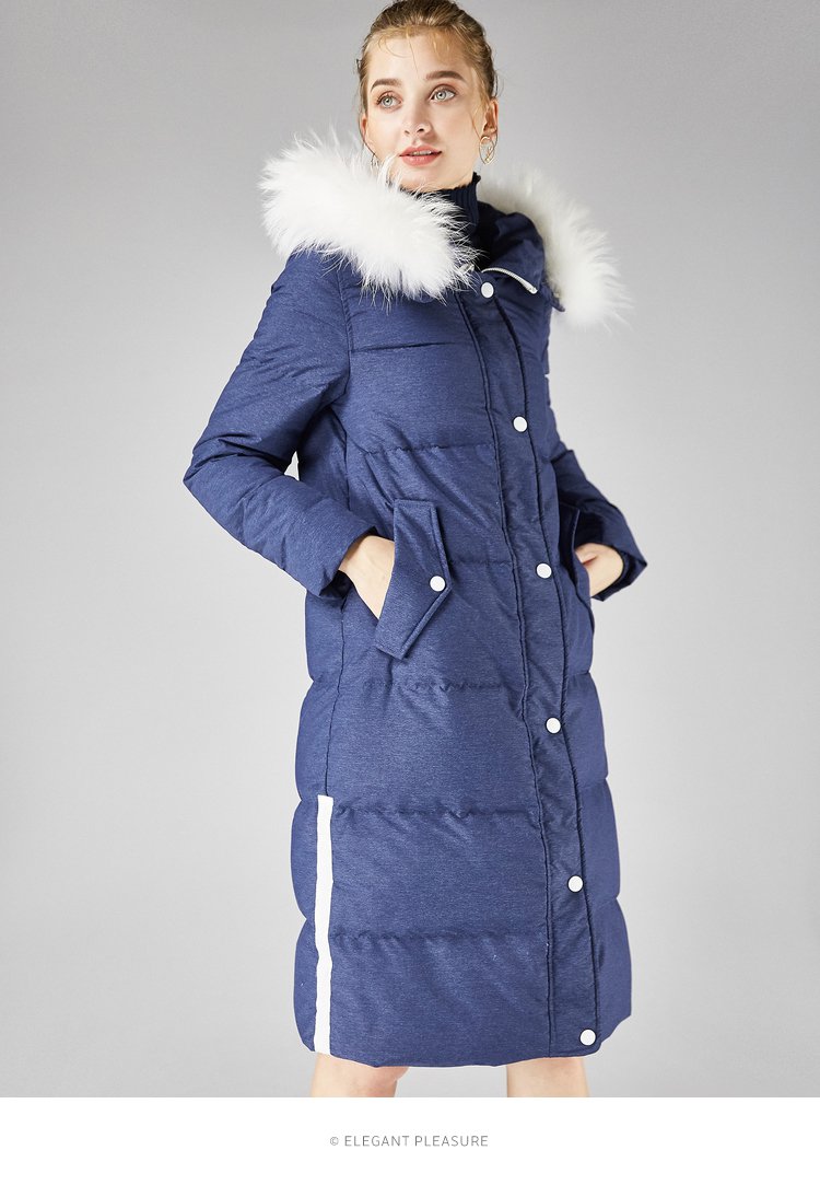 5折 反季清仓玖姿旗下安娜蔻女装专场 冬新牛仔蓝貉子白毛领中长款