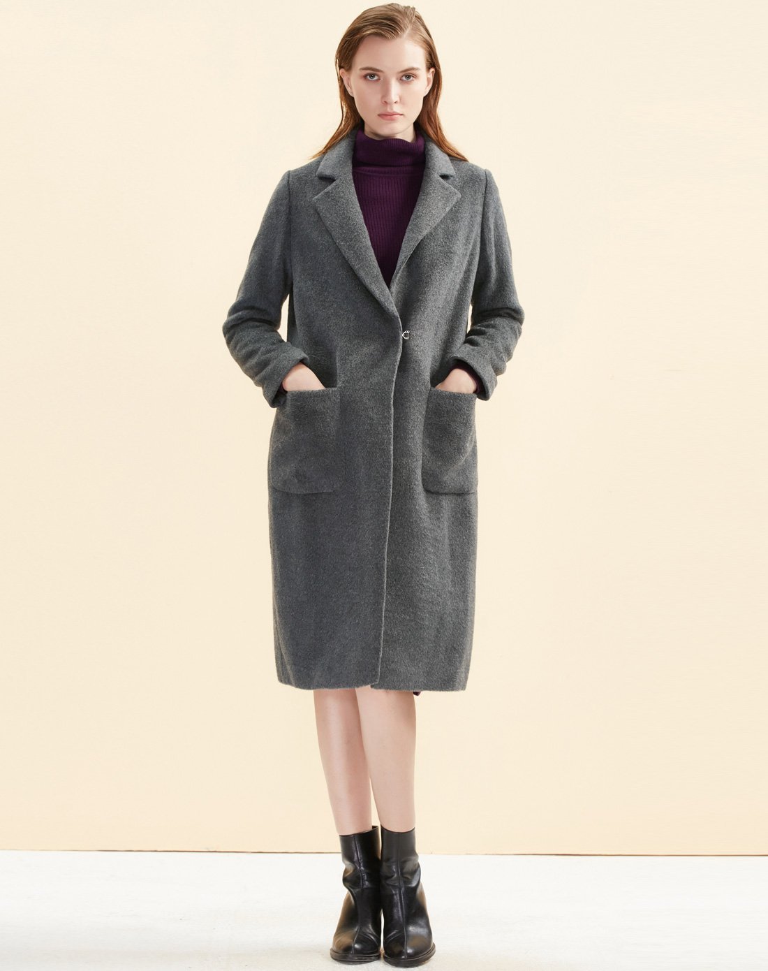 反季.传承优雅-舒朗女装专场 舒朗 时尚h版型翻领直筒长款羊毛大衣