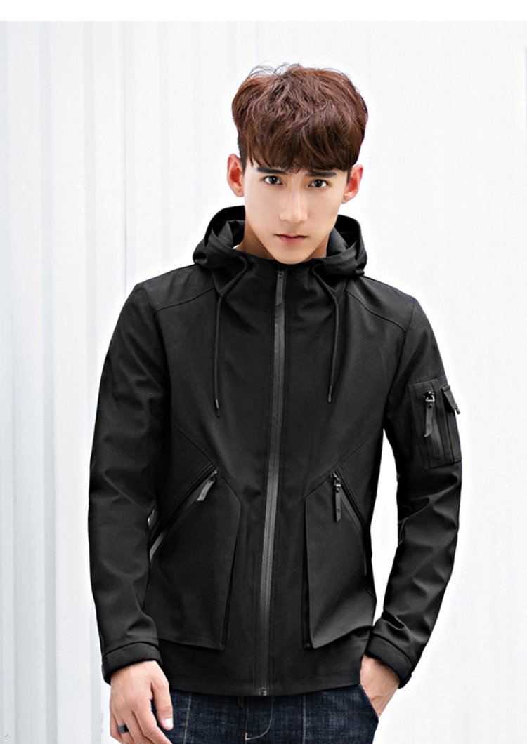 春装新品男款时尚防水拉链连帽夹克外套