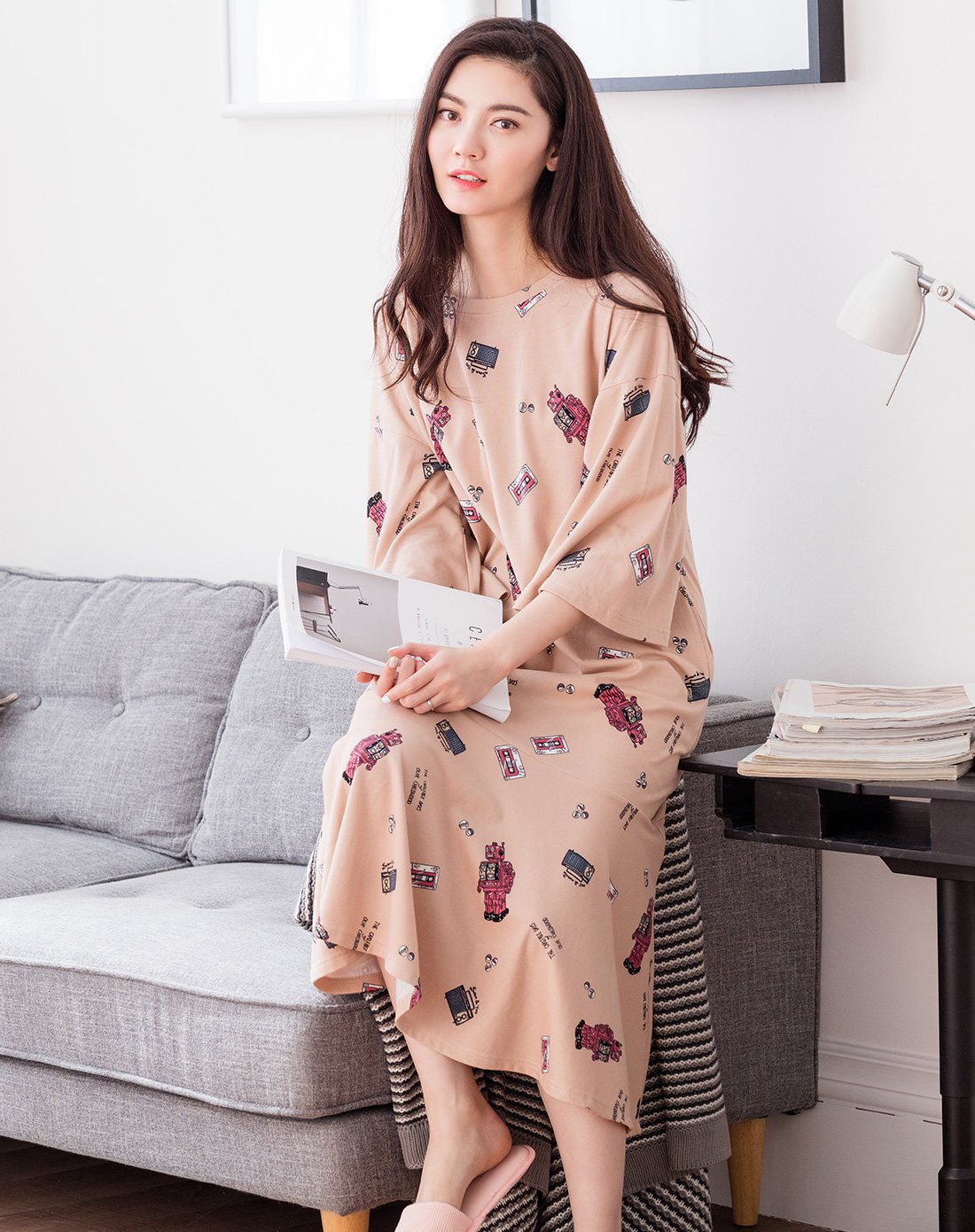 静韵女睡裙春秋甜美可爱纯棉家居服韩版宽松全棉睡衣