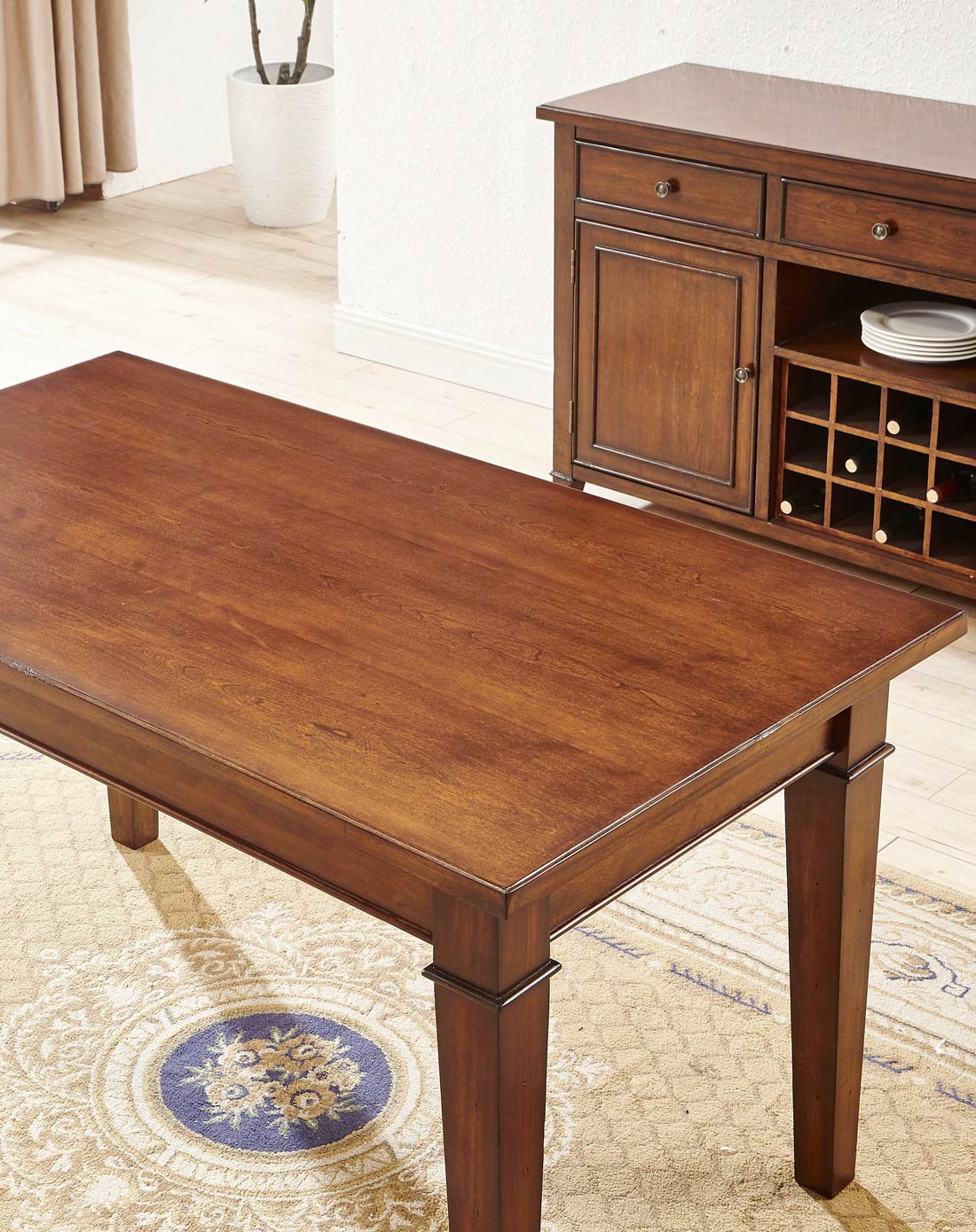 美式典雅樱桃木色餐桌长方桌-1.4米